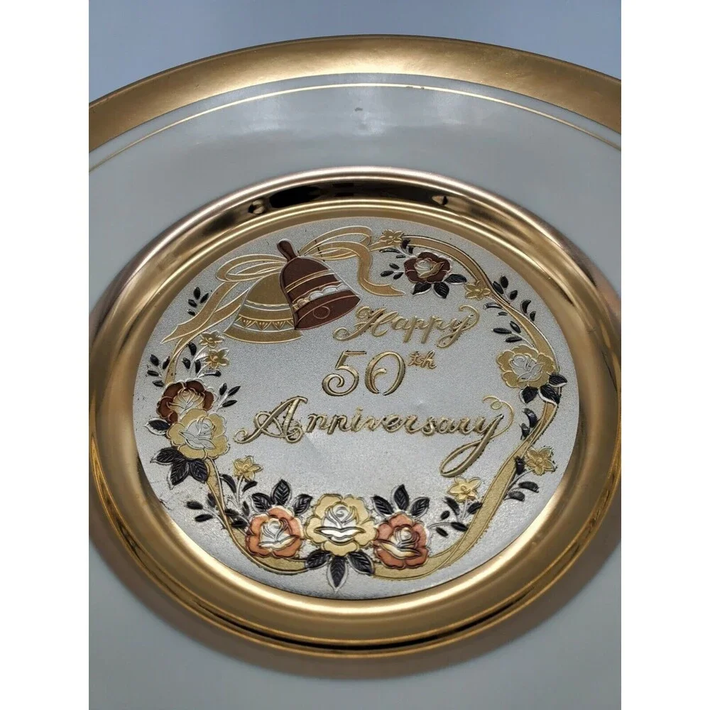 Dynasty Gallery Chokin Art Happy 50th Anniversary Plate 24KT Gold Rim